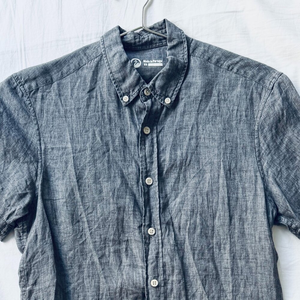 Outlier 100% Linen Short Sleeve Shirt, Blue Breezy Linen Shirt, Size XS